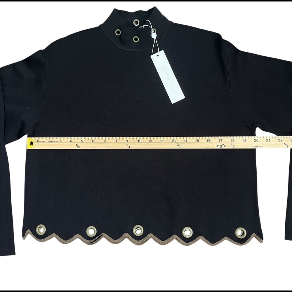 Jonathan Simkhai Mock Neck Grommet Scallop Hem Knit Top Black Size S - Picture 10 of 11
